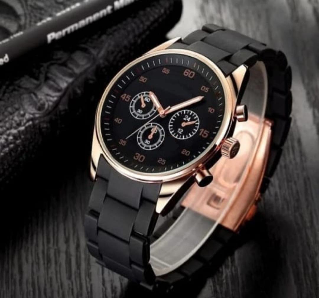 Men's Round Stainless Steel Chain Watch - 1 Pc in Black, Blue, Brown, or Grey (3)