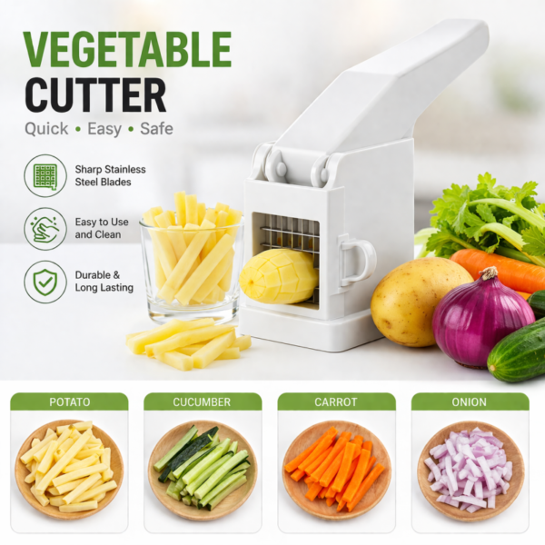 Multipurpose Plastic Potato Slicer Cutter – Manual Vegetable & French Fries Cutter for Potato, Carrot & Cucumber