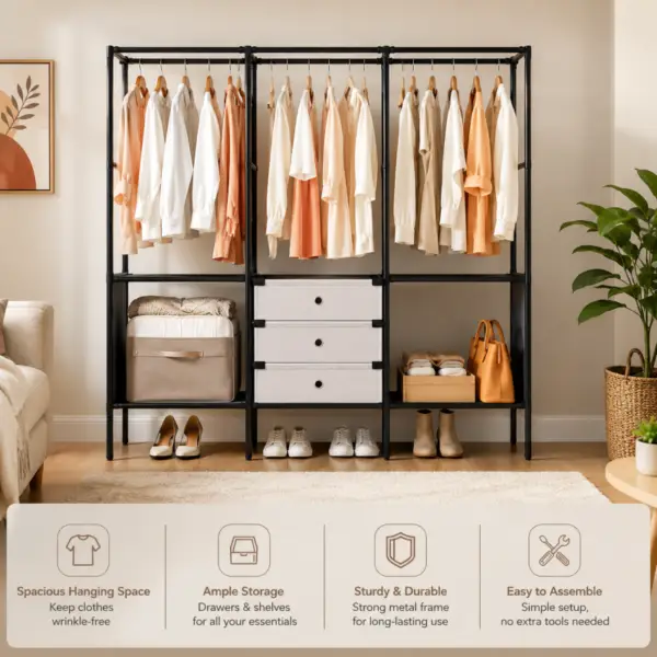 Double Row Multi-Functional Dustproof Coat Rack Plus Shoe Rack