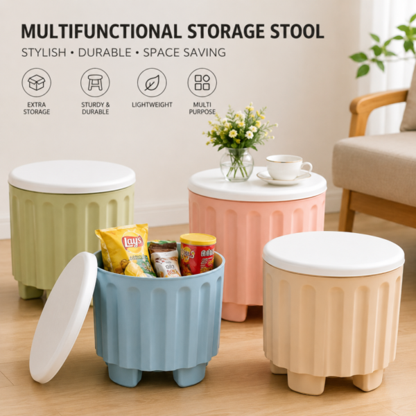 1 peaice Storage Stool Plastic Large Capacity Stackable Storage Box Footstool