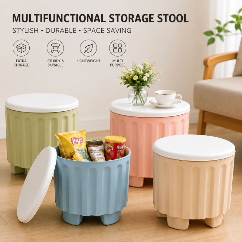 1 peaice Storage Stool Plastic Large Capacity Stackable Storage Box Footstool