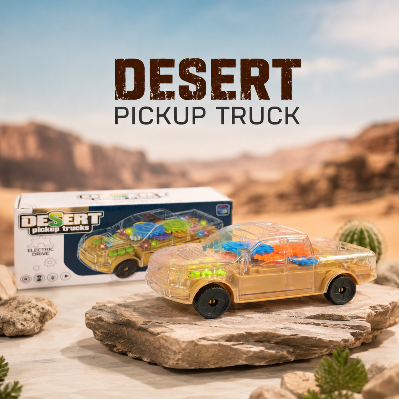 Desert Pickup Truck Transparent Gear Police Car Toy With Lights and Music For Kids