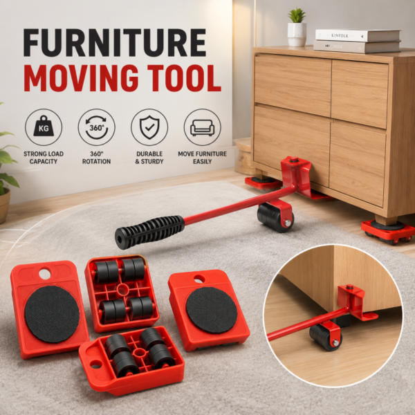 New Furniture Moving Tool Heavy Object Mover Furniture Transport Lifter & Furniture Slides 4 Wheeled Mover Roller+1 Wheel Bar Hand Tools Set