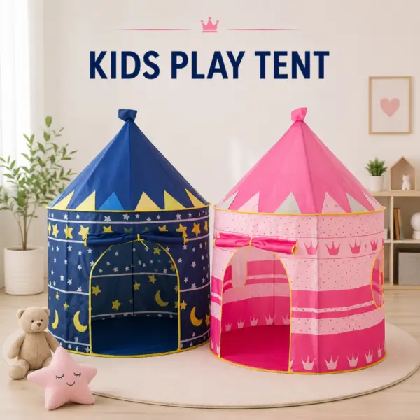 Kids Princess Play Tent – Foldable Pink & Blue Castle Playhouse for Boys & Girls | Indoor & Outdoor Toddler Tent with Carry Bag