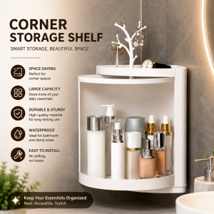 EMSA Single Layer Bathroom Corner Cabinet | Wall Mounted Plastic Storage Cabinet | Waterproof Bathroom Organizer | Space Saving Corner Shelf
