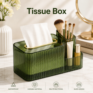 The Multifunctional 2-in-1 Acrylic Tissue Box with Holder is a stylish and practical organizer designed to keep your space neat and clutter-free. Made from premium transparent acrylic, it combines a tissue box with a built-in storage holder, making it perfect for organizing remote controls, mobile phones, cosmetics, stationery, and other daily essentials. Its modern, minimalist design blends seamlessly with any home or office décor. Ideal for use in the living room, bedroom, bathroom, office, kitchen, or study, this durable organizer offers easy access to tissues while keeping small accessories organized in one convenient place. Key Features ✅ 2-in-1 tissue box with built-in storage holder ✅ Premium transparent acrylic construction ✅ Modern, elegant, and space-saving design ✅ Durable, waterproof, and easy to clean ✅ Stores tissues, remotes, phones, cosmetics, stationery, and accessories ✅ Perfect for home, office, bathroom, bedroom, and living room ✅ Wide opening for easy tissue dispensing ✅ Stable and sturdy for everyday use Specifications Material: Premium Acrylic Type: 2-in-1 Tissue Box Organizer Color: Transparent Design: Modern & Minimalist Suitable For: Home, Office, Bathroom, Kitchen, Bedroom, Living Room Package Includes 1 × Multifunctional 2-in-1 Acrylic Tissue Box with Holder