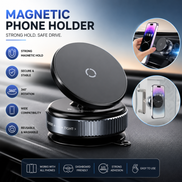 K009 Vacuum Magnetic Car Phone Holder Powerful, Stable & Universal Mount
