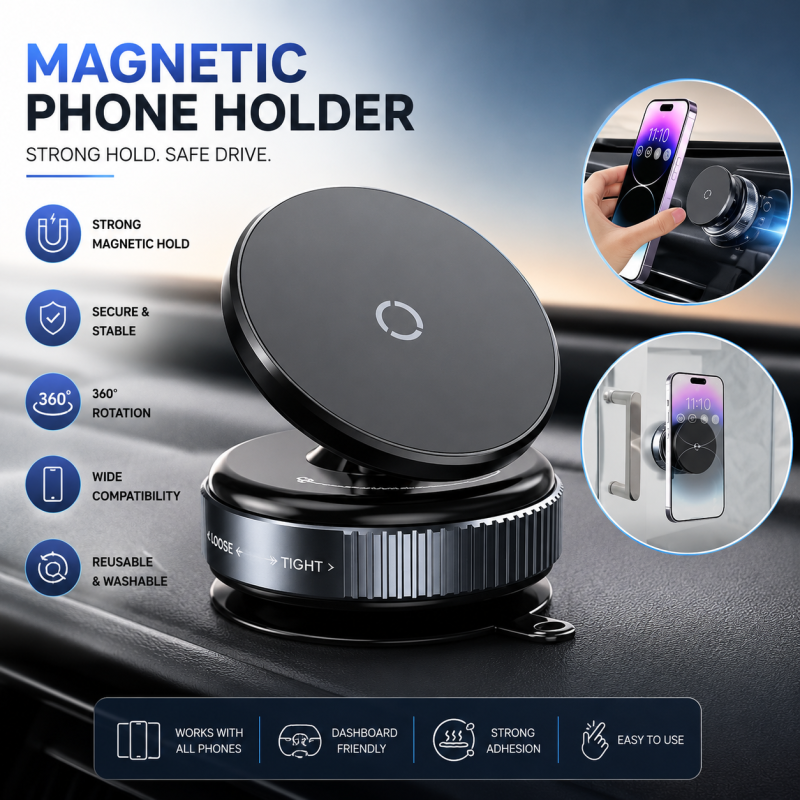 K009 Vacuum Magnetic Car Phone Holder Powerful, Stable & Universal Mount