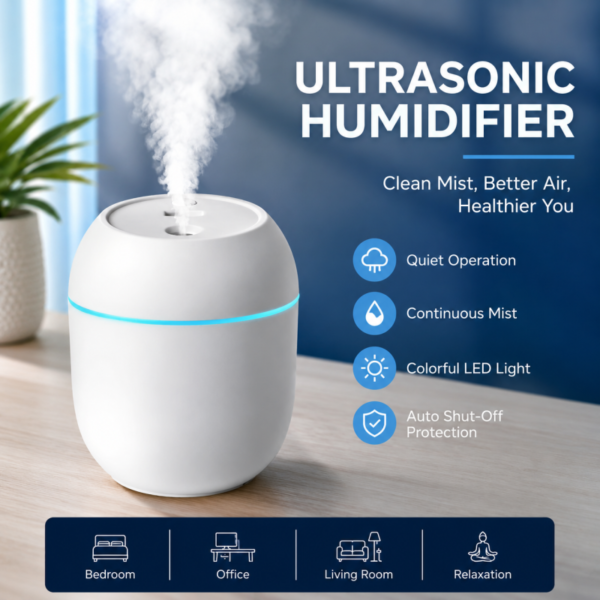 Portable Mini Air Humidifier USB Desktop Humidifier Aromatherapy for Car Bedroom Air Diffuser Fogger Mist Maker Sprayer with LED Night Lamp